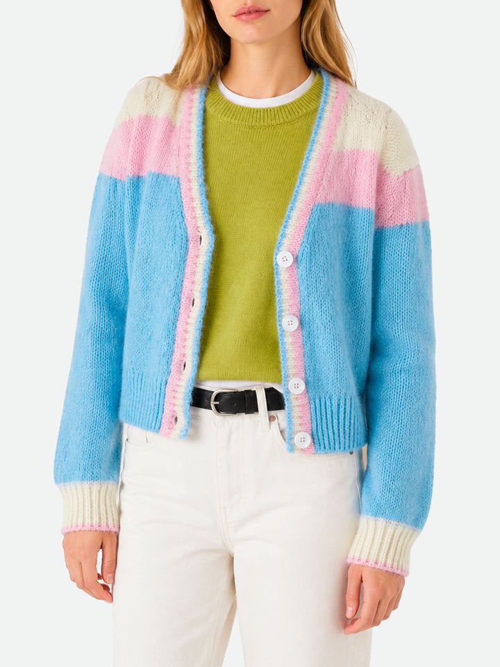Cardigan court en maille brossée avec manches bouffantes 
