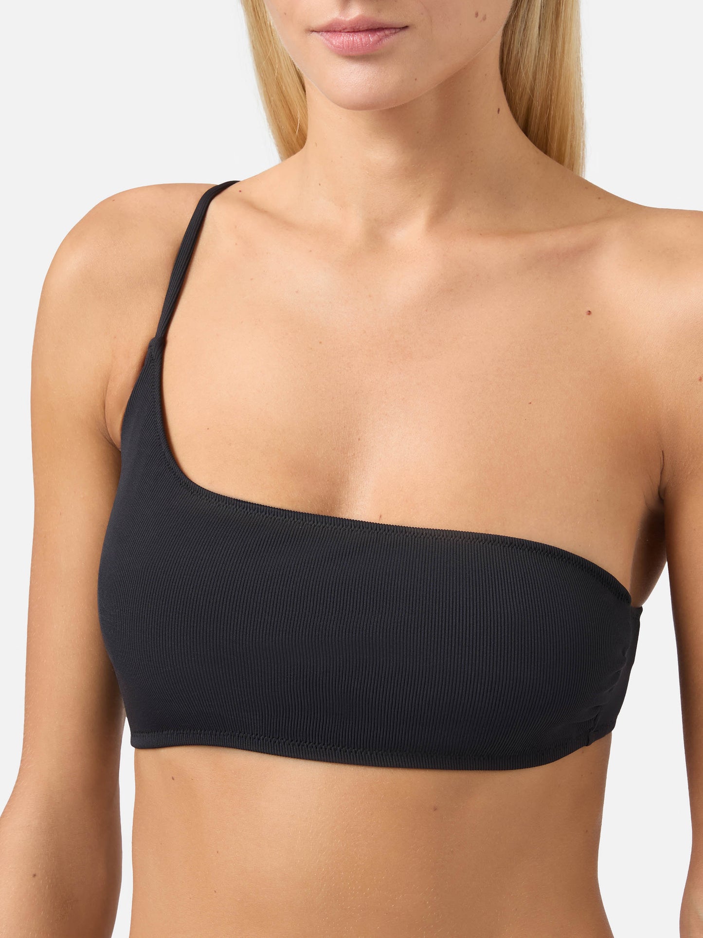 Bikini a bralette monospalla Macy Naomi a costine nero
