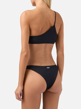 Bikini a bralette monospalla Macy Naomi a costine nero