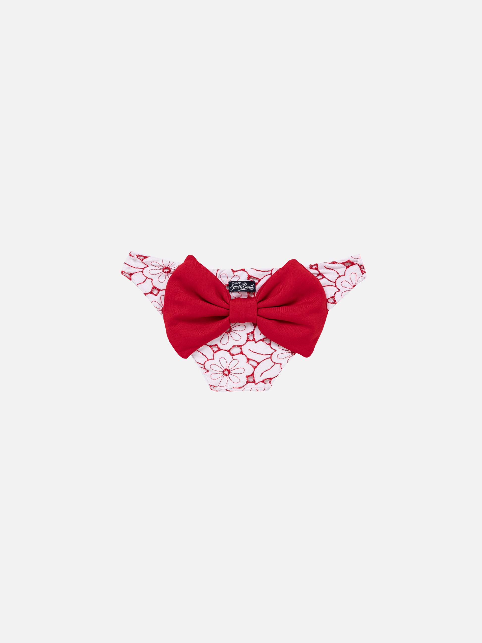 Girl embroidered swim briefs with red bow - MC2 Saint Barth