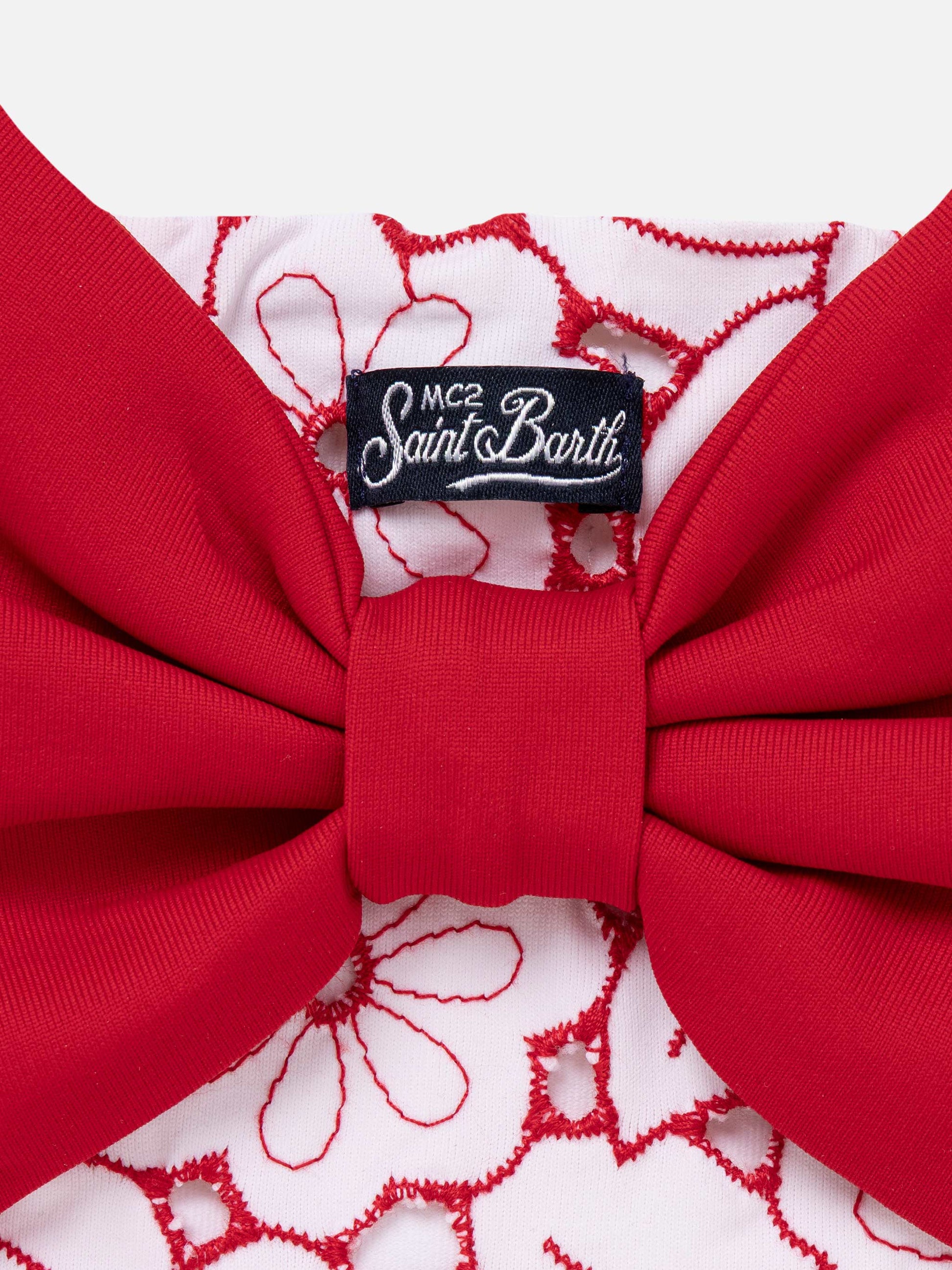 Girl embroidered swim briefs with red bow - MC2 Saint Barth