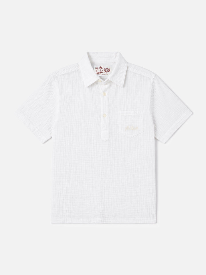 Weißes Poloshirt aus Baumwollgaze Madeira 