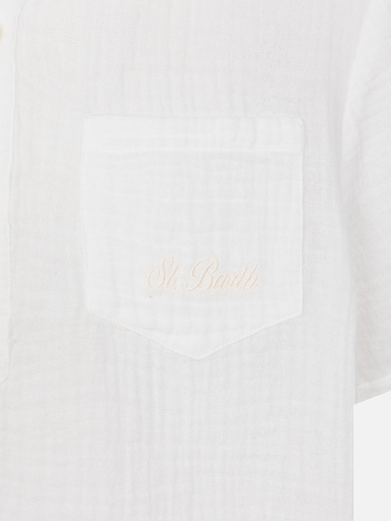 White cotton gauze polo shirt Madeira