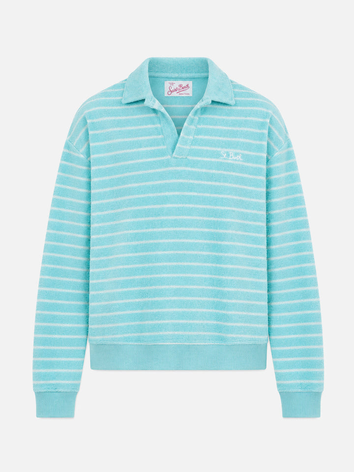 Hellblaues gestreiftes Sweatshirt aus Frottee Magda 