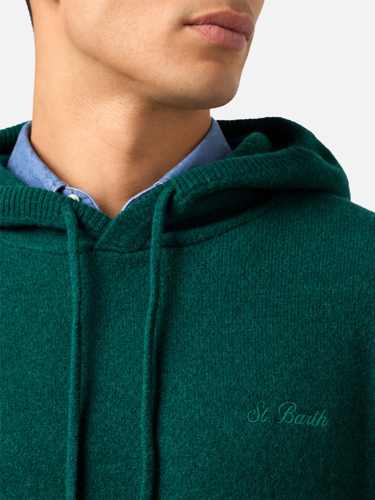 Maglione girocollo Mahony verde scuro in lana d’agnello con ricamo logo
