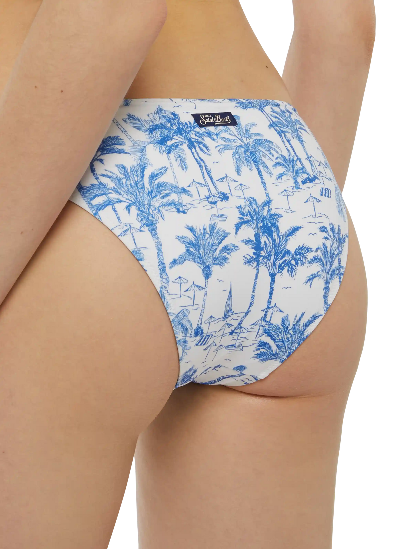 Maia High-Waist-Badeslip mit Toile-de-Jouy-Print