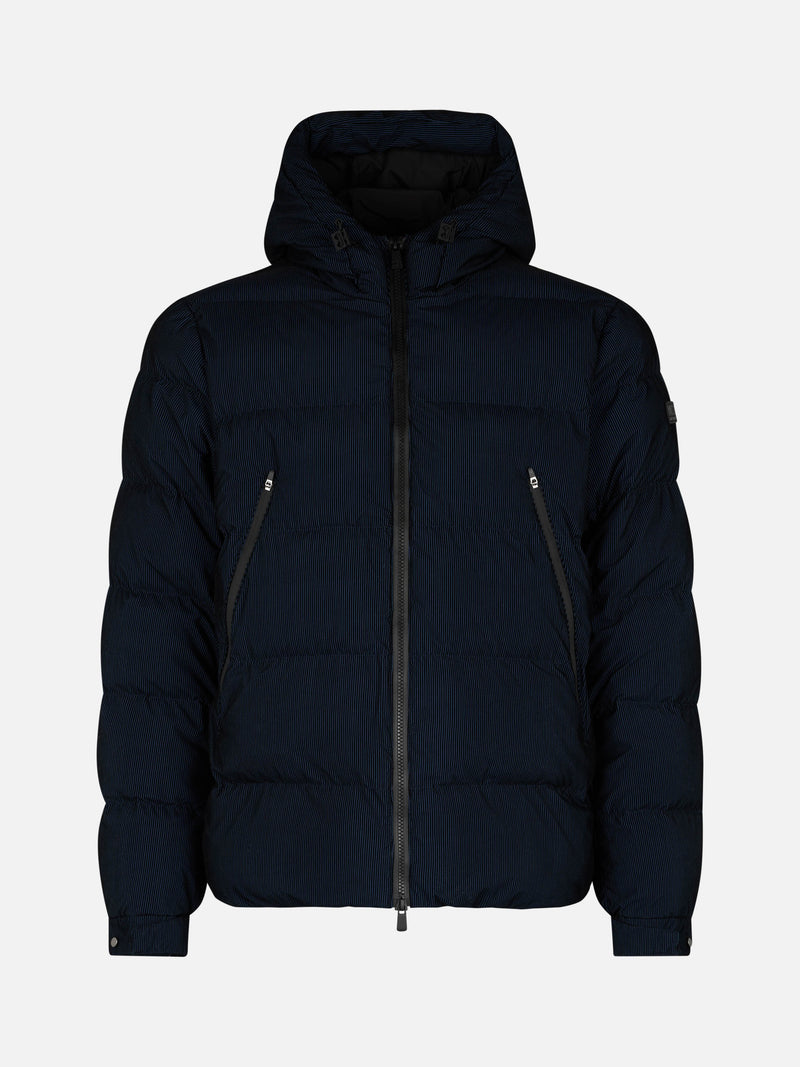 Man navy blue corduroy-like hooded puffer jacket Maier