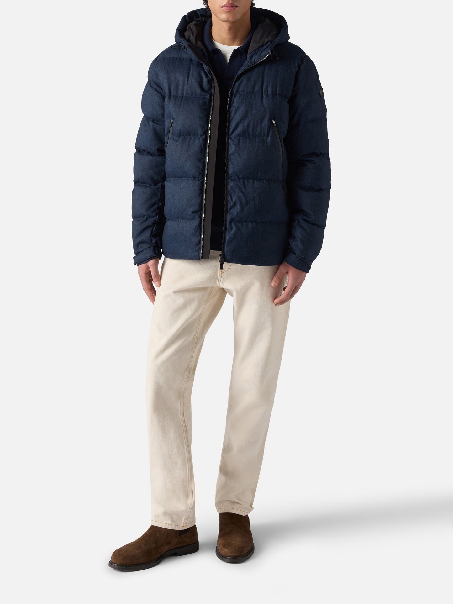 Piumino con cappuccio in flanella blu navy da uomo Maier