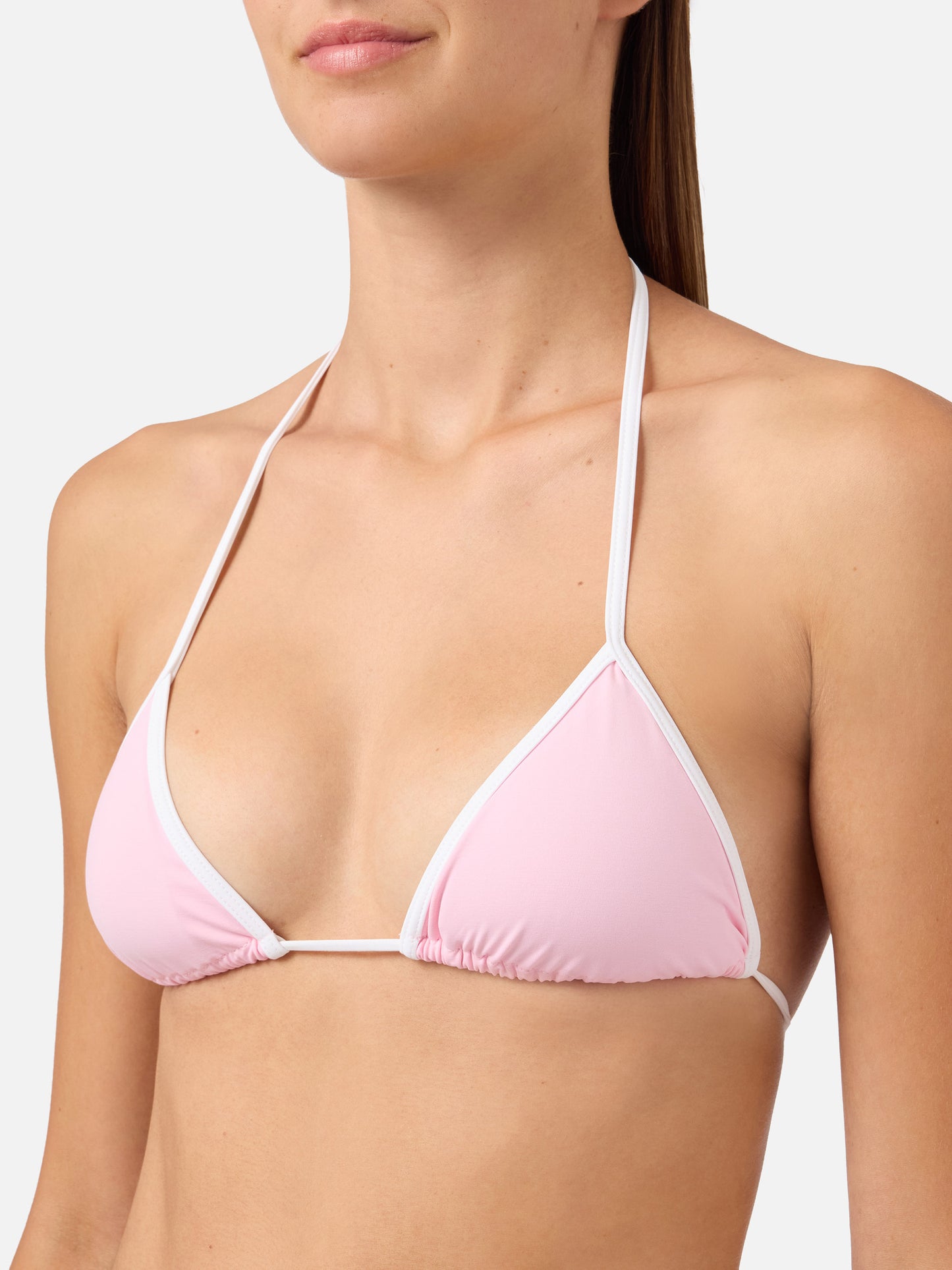 Leah Marielle Bikini in Hellrosa und Weiß mit kontrastierenden Abschlüssen 
