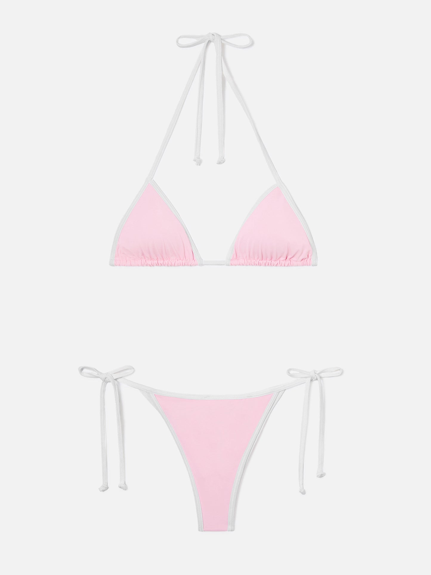 Leah Marielle Bikini in Hellrosa und Weiß mit kontrastierenden Abschlüssen 