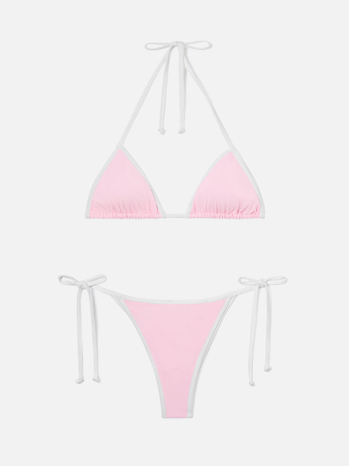 Leah Marielle Bikini in Hellrosa und Weiß mit kontrastierenden Abschlüssen 