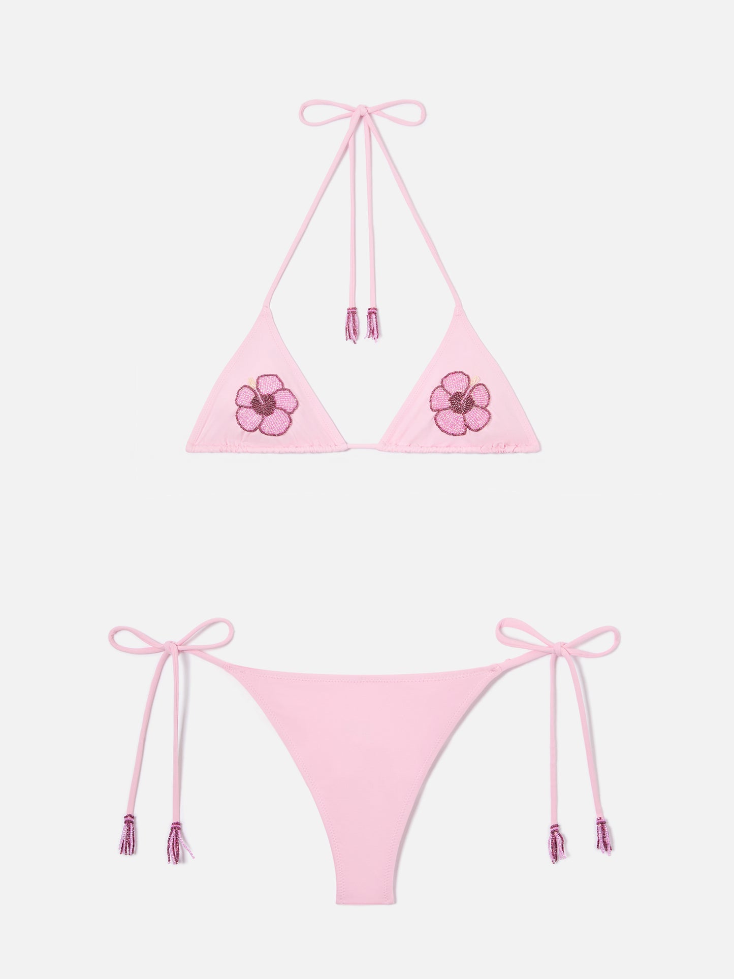 Bikini Maleah triangolo rosa con applicazioni floreali in perline