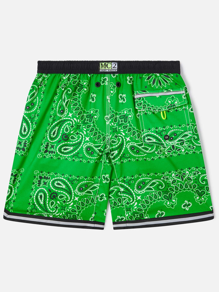 Boy long swim shorts with bandana print
