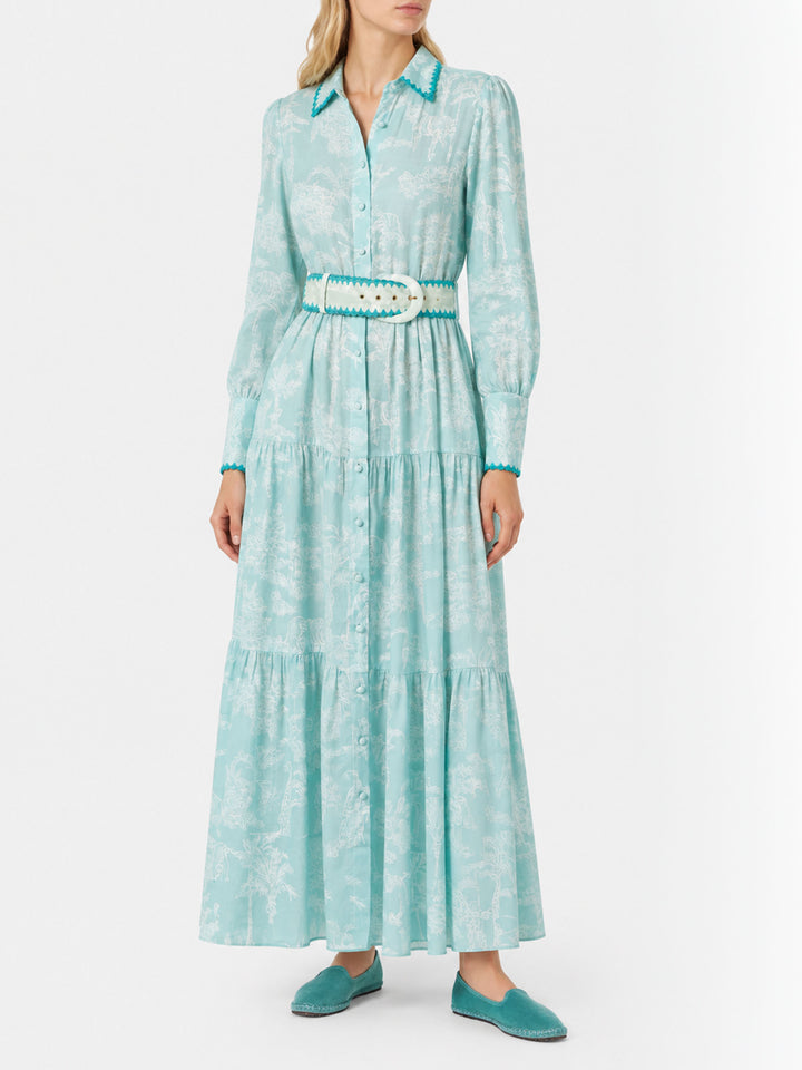 Robe longue en lin Marbella avec imprimé jungle 