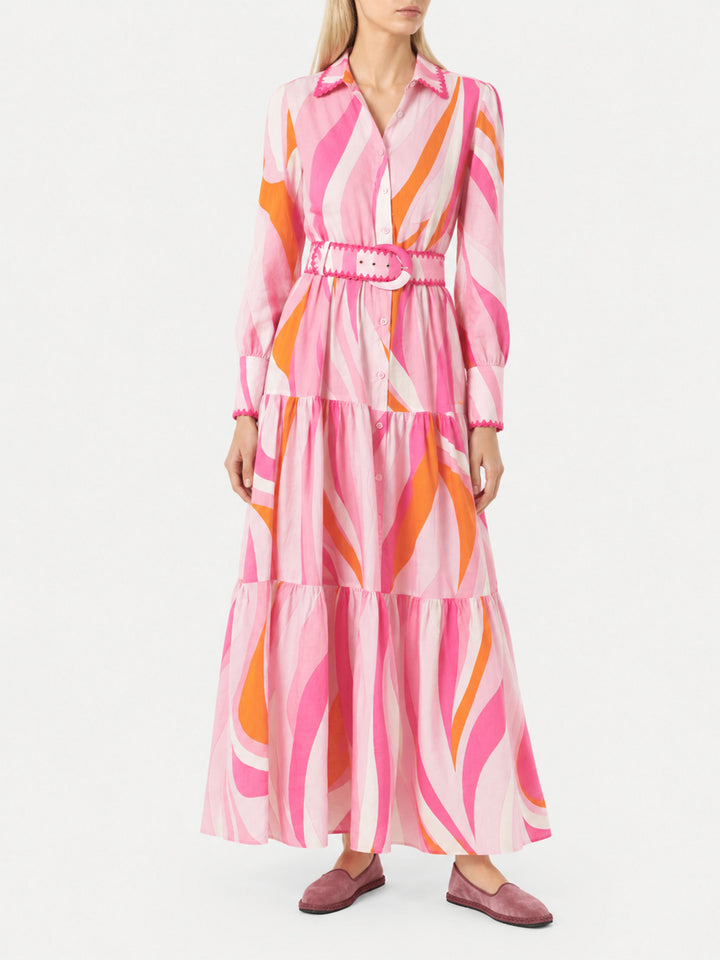Mehrfarbiges Shape-Wave-Kleid Marbella mit Stickereien 