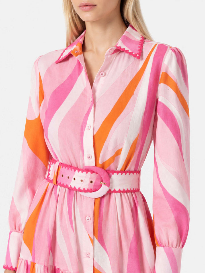 Robe Marbella multicolore à motif de vagues avec broderies 