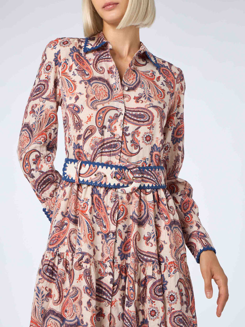 Woman linen dress Marbella with paisley print