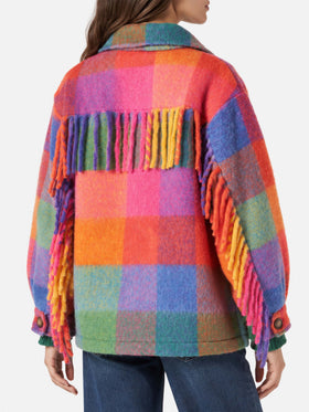Marceline multicolor check overshirt with fringes