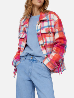 Giacca Marceline overshirt con frange tartan multicolor