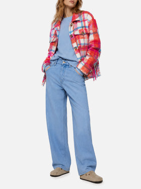Giacca Marceline overshirt con frange tartan multicolor