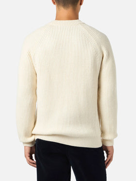 BLENDED CASHMERE white ribbed sweater Marine