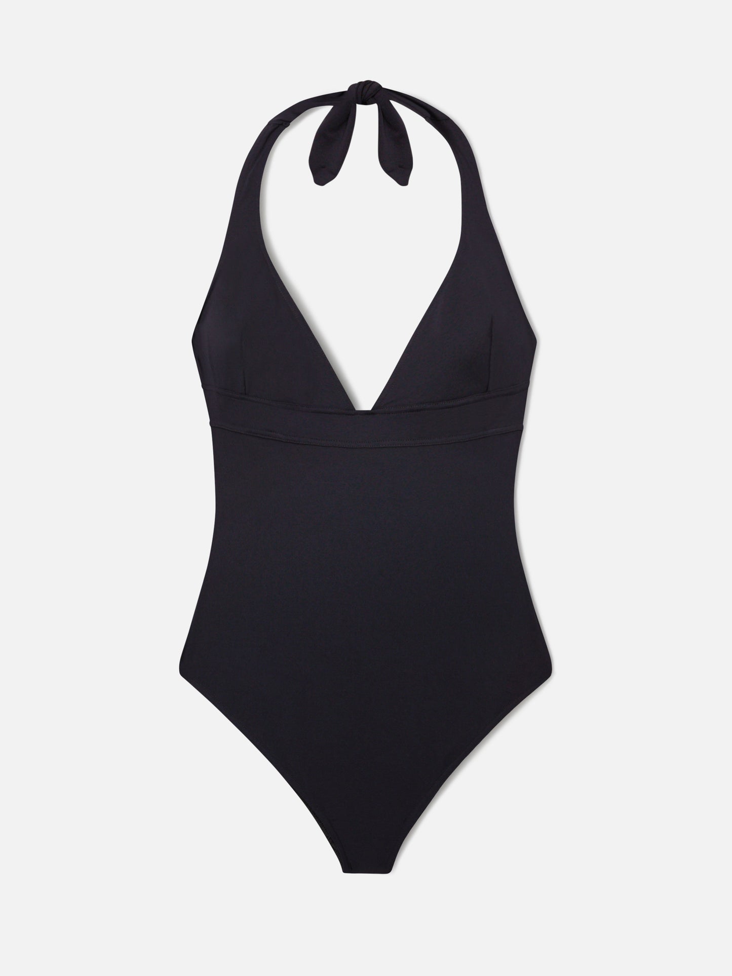 Einteiliger Marylin-Badeanzug mit Neckholder-Bändern in Uni-Schwarz 