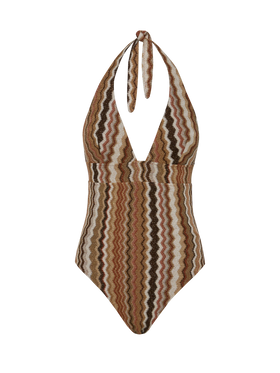 Marylin raschel chevron one-piece swimsuit