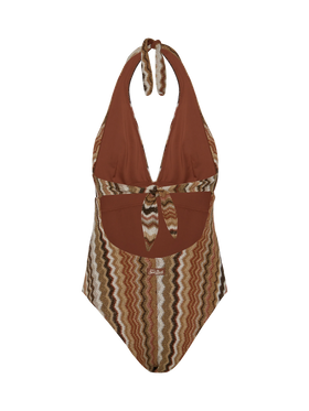 Marylin raschel chevron one-piece swimsuit