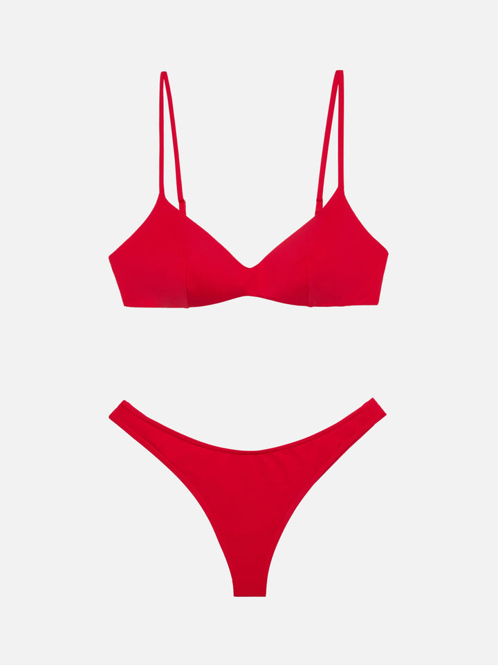 Naomi red cheeky swim briefs - May red scoop bralette top