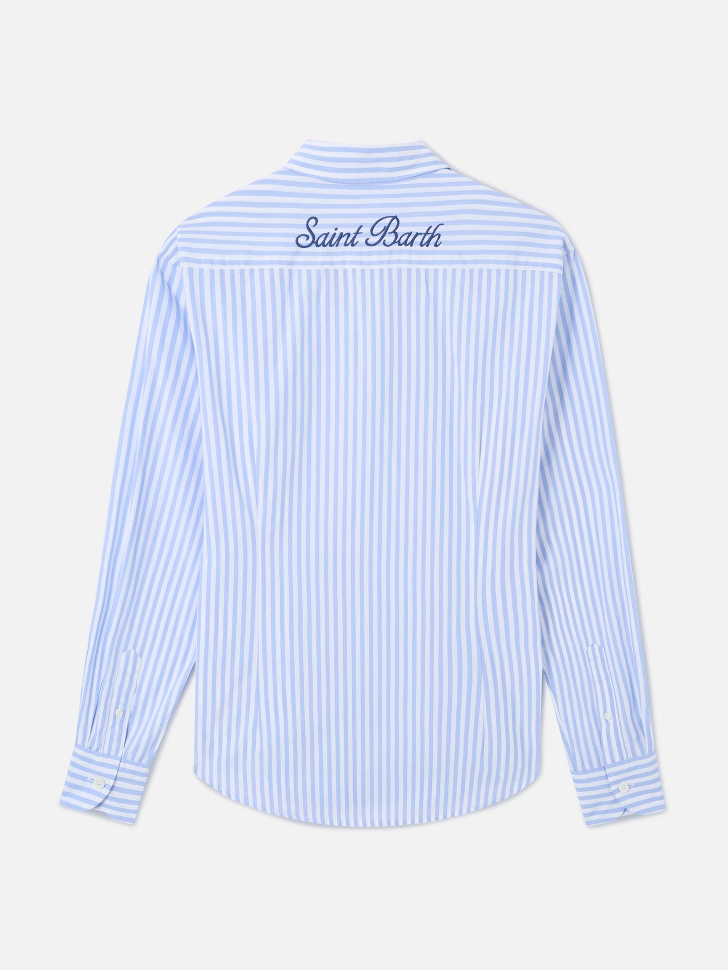 Meredith cotton shirt with blue stripes and Saint Barth embroidery