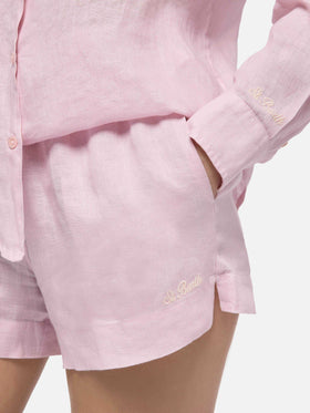 Camicia classica in lino Meredith rosa