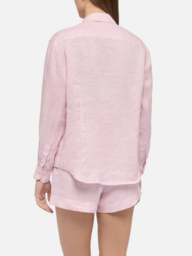 Camicia classica in lino Meredith rosa