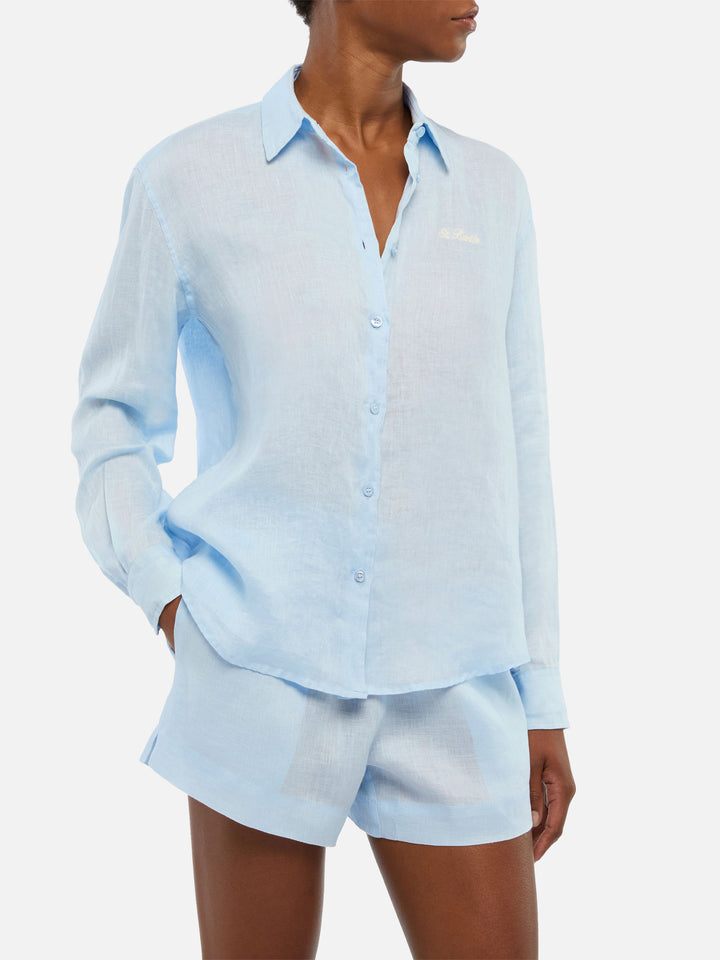 Meredith linen classic shirt with Saint Barth embroidery