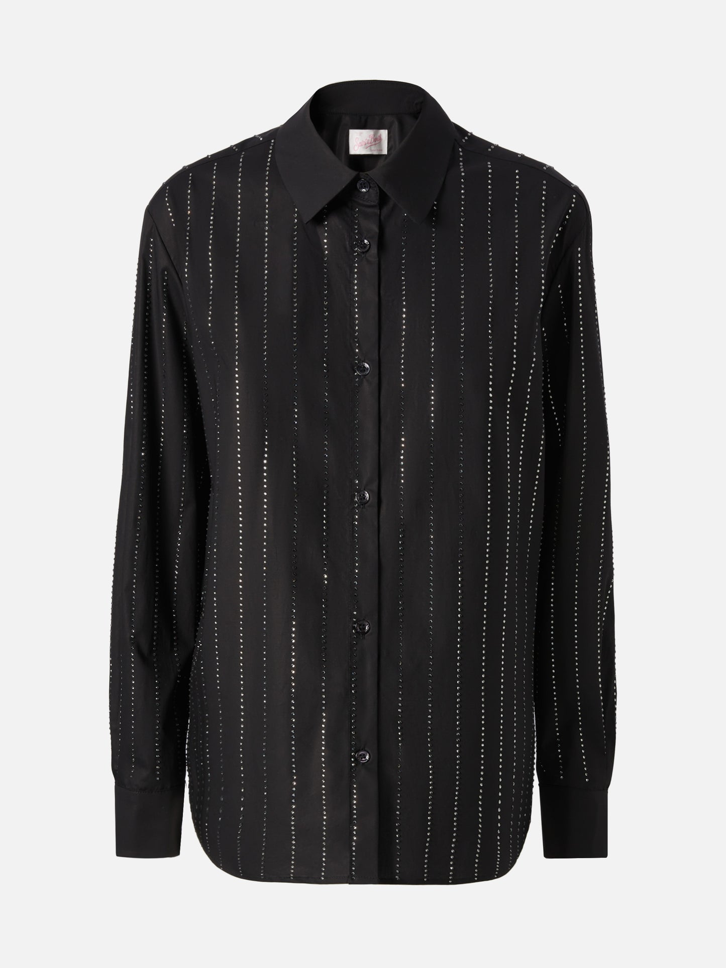 Meredith camicia classica in popeline di cotone con applicazioni di strass a righe
