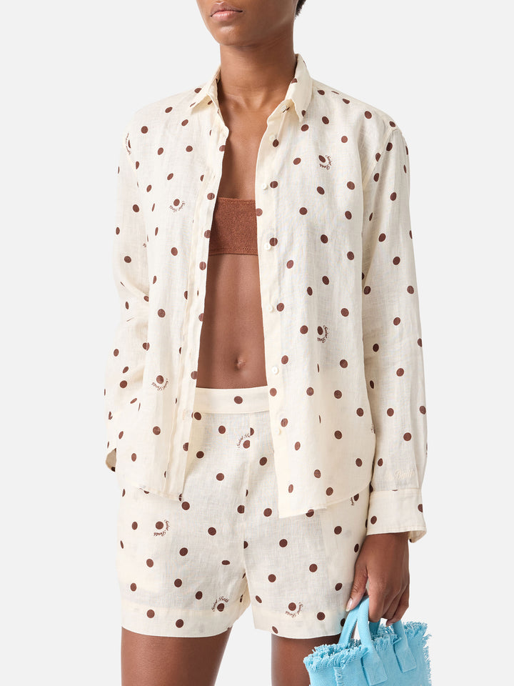 Camisa Meredith de lino con lunares y bordado Saint Barth 