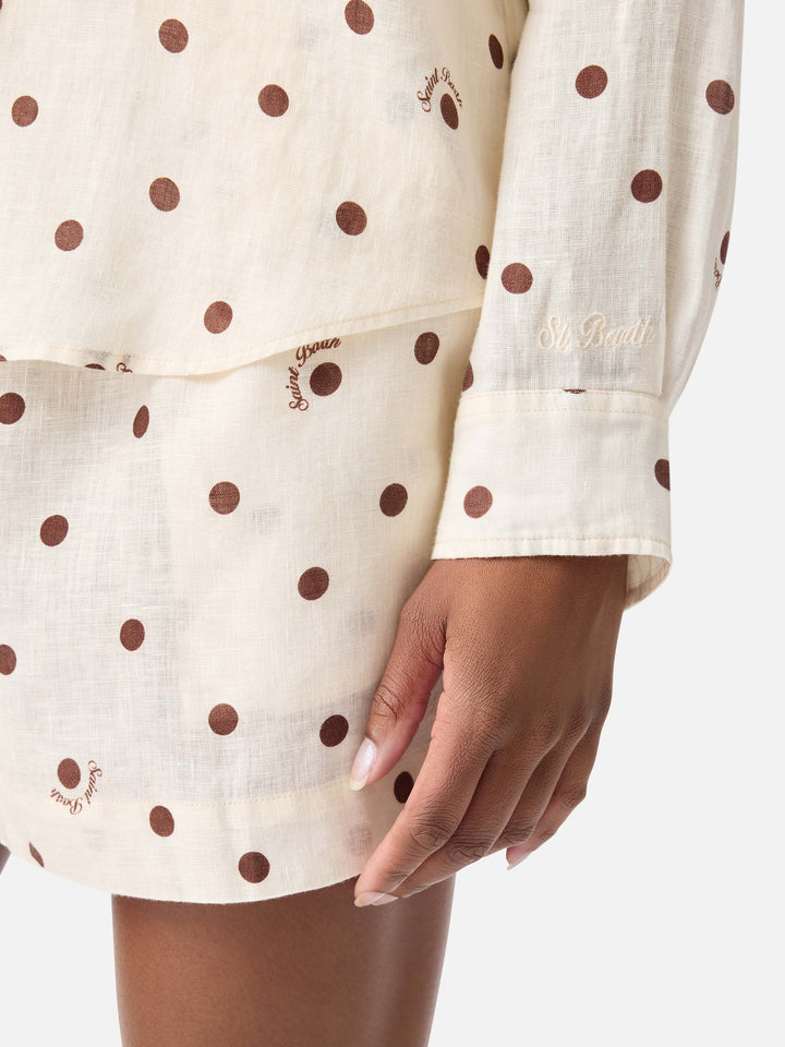 Camisa Meredith de lino con lunares y bordado Saint Barth 
