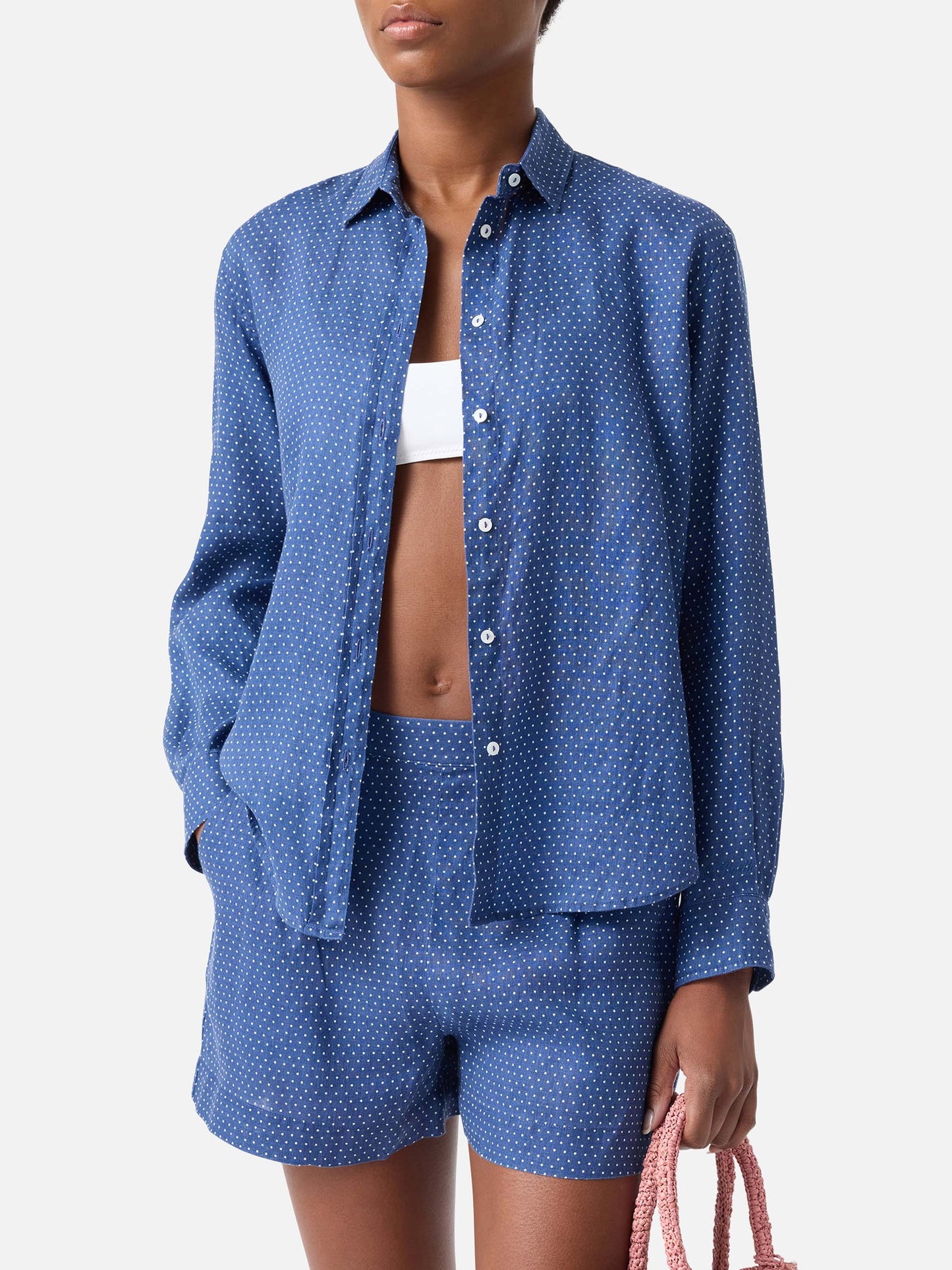 Chemise en lin Meredith à pois et broderie Saint Barth 