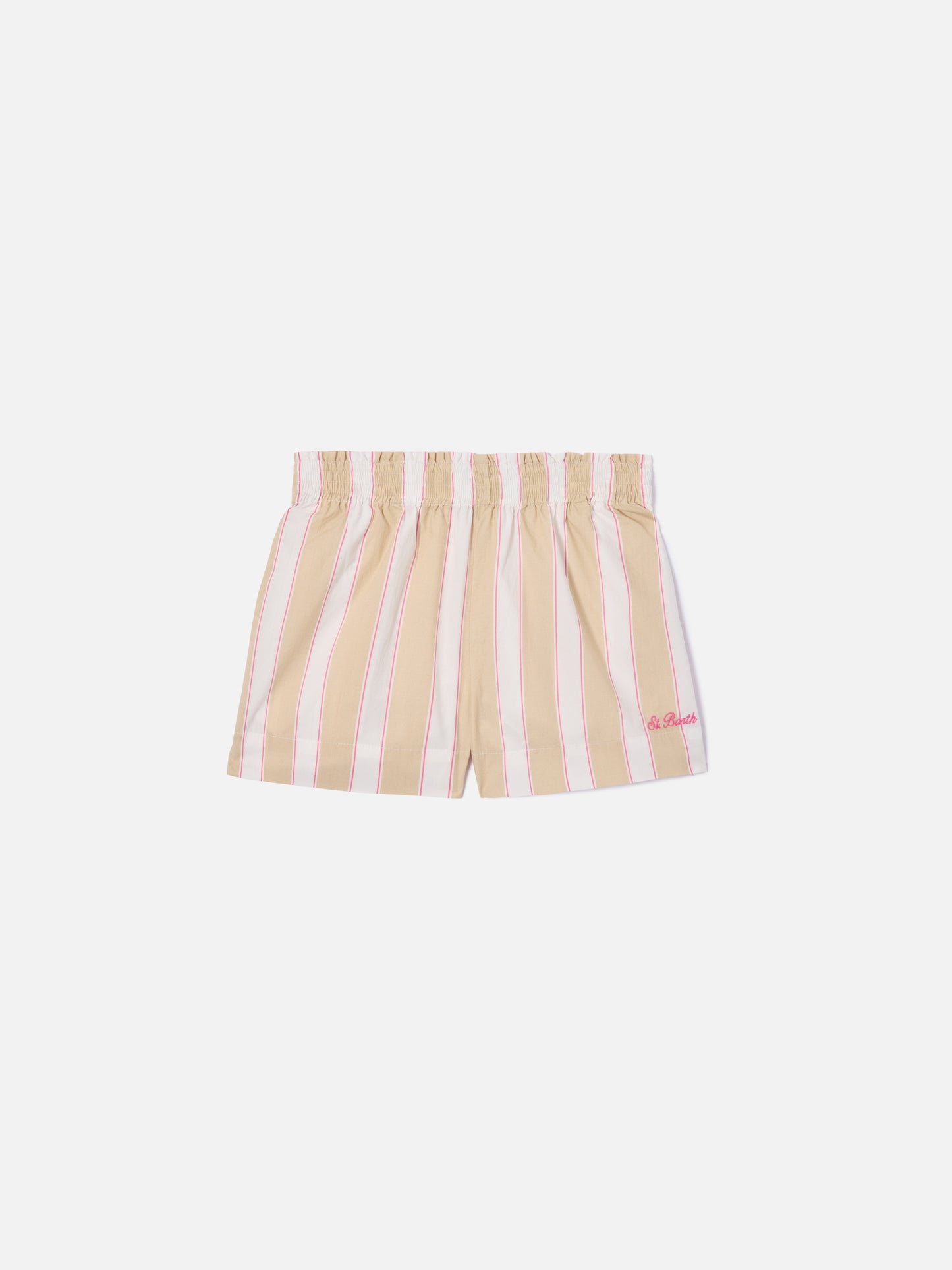 Short Meave Jr a righe beige, bianco e rosa
