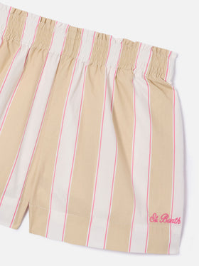 Short Meave Jr a righe beige, bianco e rosa