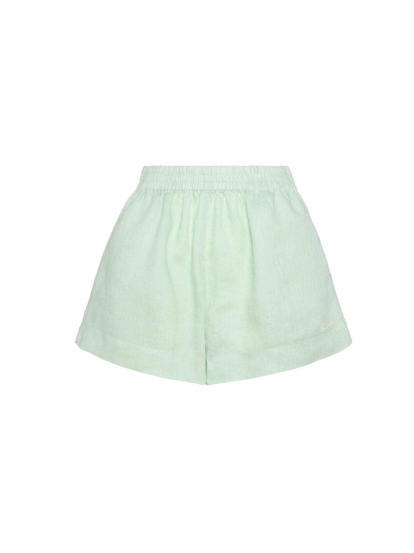 Meave sage green linen pull up shorts