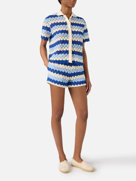 Shorts Meave in crochet a righe blu 