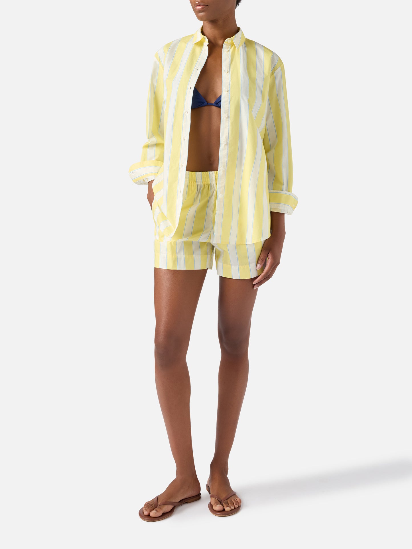 Yellow striped Meave cotton shorts