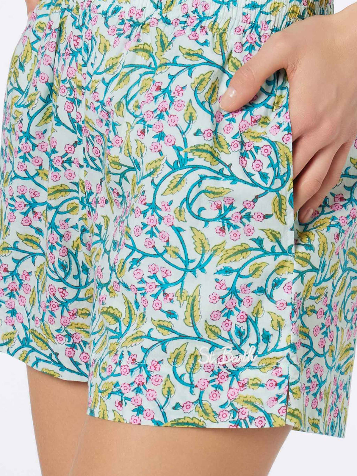 Short de bain à enfiler Meave en coton à fleurs 