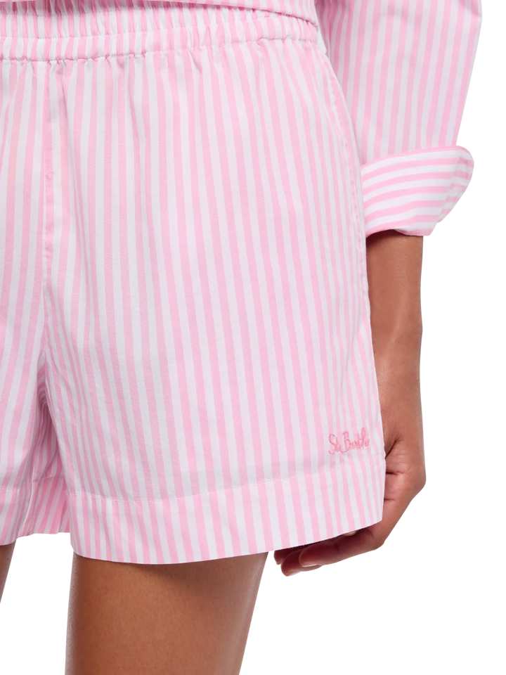 Meave cotton poplin pull up shorts with striped print