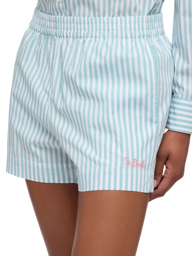 Meave cotton poplin pull up shorts with striped print