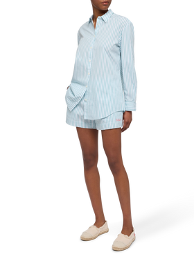 Meave cotton poplin pull up shorts with striped print