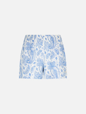 Woman paisley linen pull up shorts Meave - MC2 Saint Barth