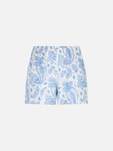 Woman paisley linen pull up shorts Meave