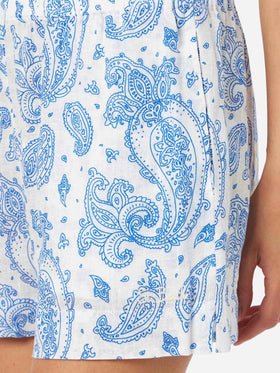 Woman paisley linen pull up shorts Meave