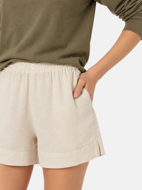 Meave cream linen pull up shorts